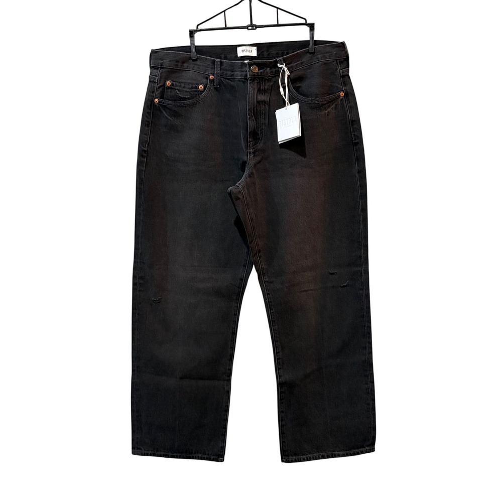 Pistola Lexi Mid Rise Bowed Straight Jeans Women 36x29 32 Mercury Black - Picture 2 of 13